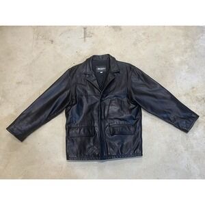 Buffalo David Bitton Jacket Men Medium Black Leather Designer Zip Bomber Coat